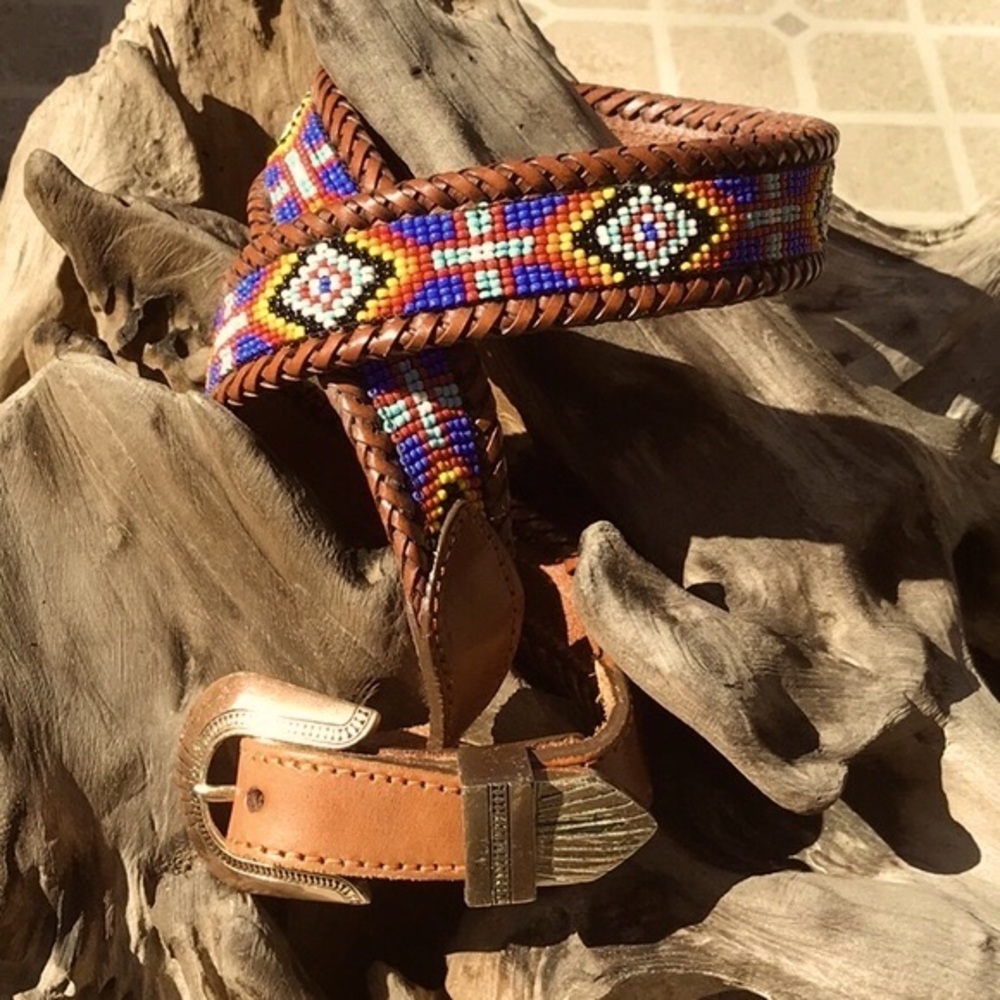 Vintage Sea Dream Leather Western Style Beaded Belt size 34 - Picture 10 of 13